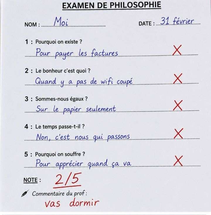 Mon cousin est venu avec deux examens l'autre de philosophie est l'autre de logique maintenant je sais pas. Quelle examen est le pire