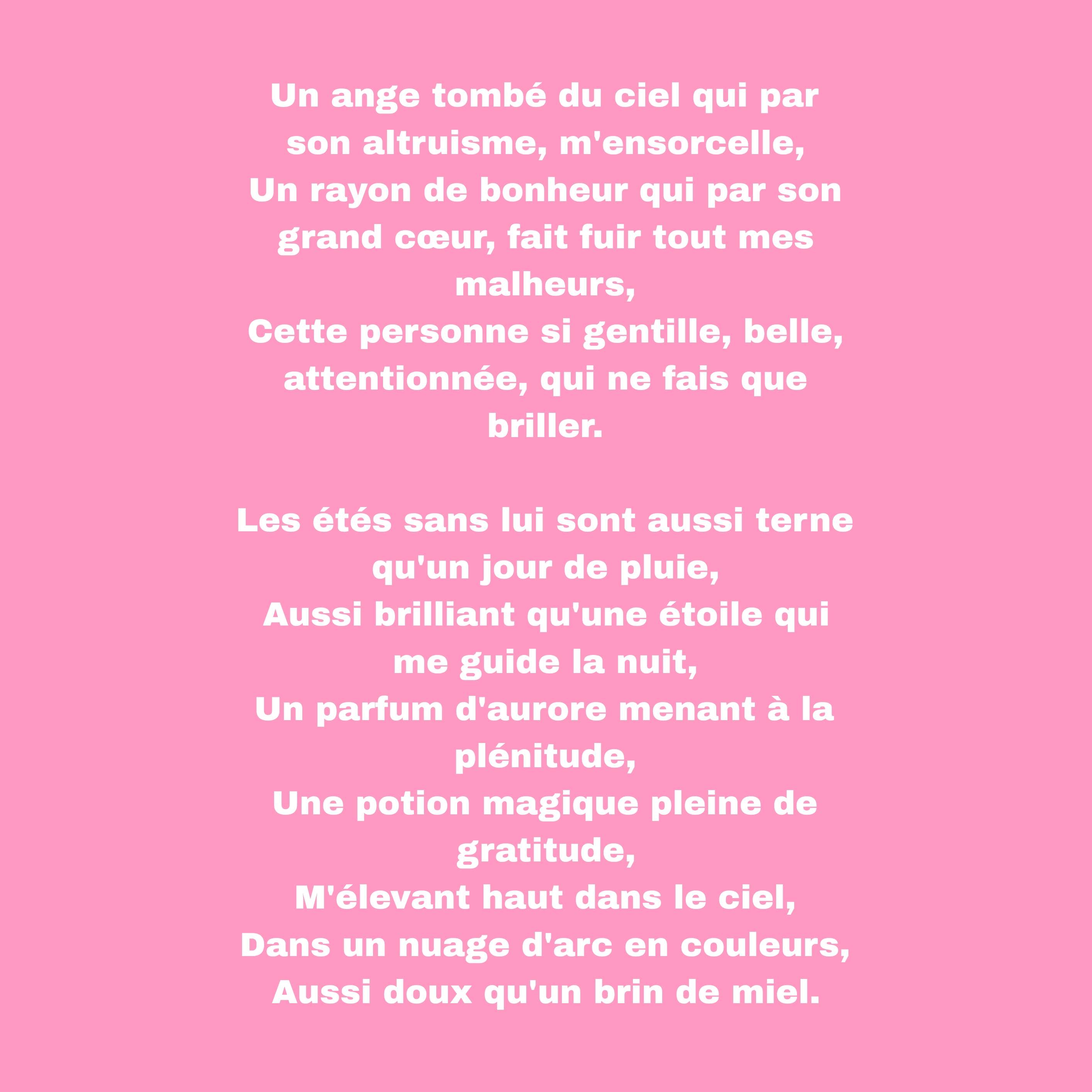 Phase 1 du concours de po&egrave;mes 🌟
-Groupe 3-

Votez pour votre po&egrave;me pr&eacute;f&eacute;r&eacute; 📜

Celui qui obtiendra le plus de votes ira en finale 🏆