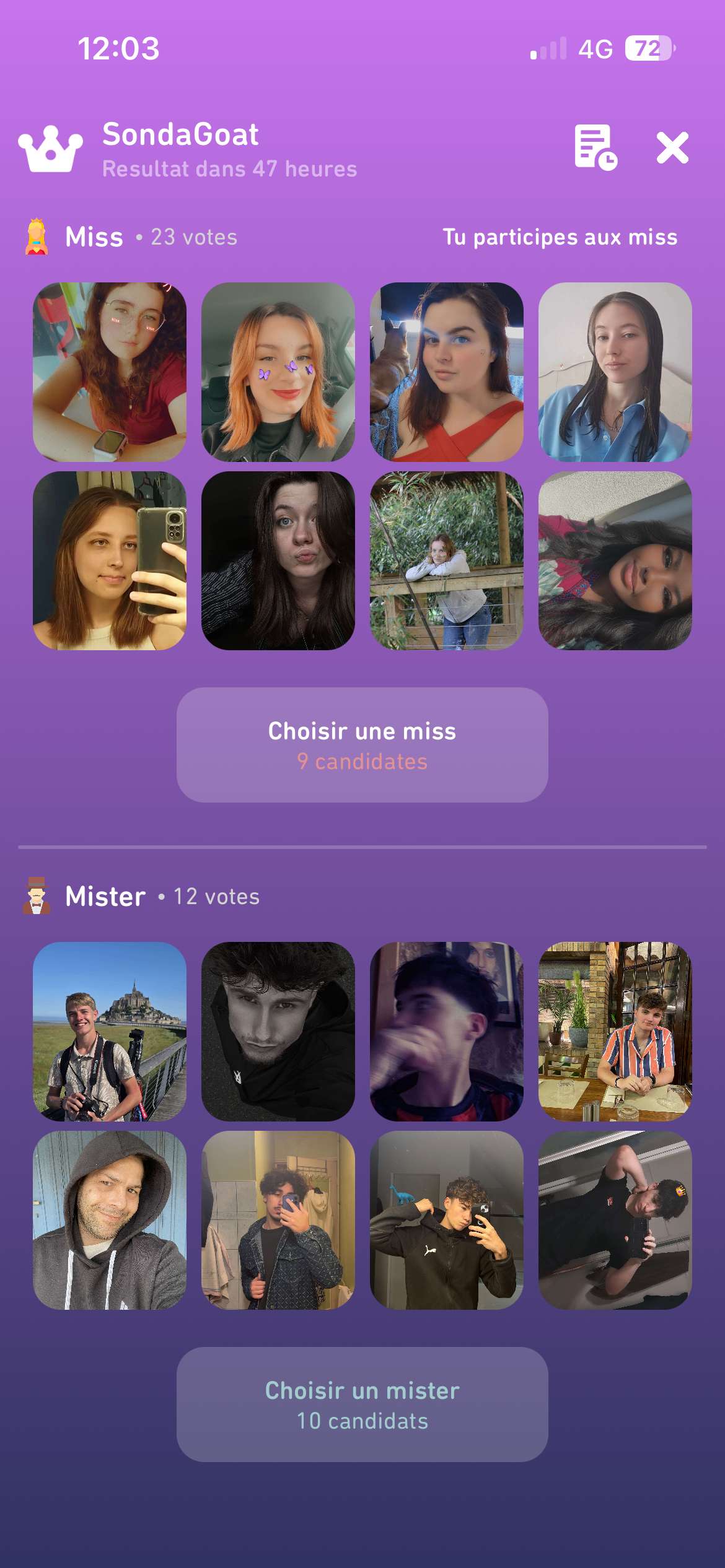 Je re re re re participe au Sondagoat, j&rsquo;esp&egrave;re enfin une victoire 🤞🏼😁
Peut-&ecirc;tre ma derni&egrave;re participation

Bon courage &agrave; vous tous et merci d&rsquo;avance pour vos votes 😊