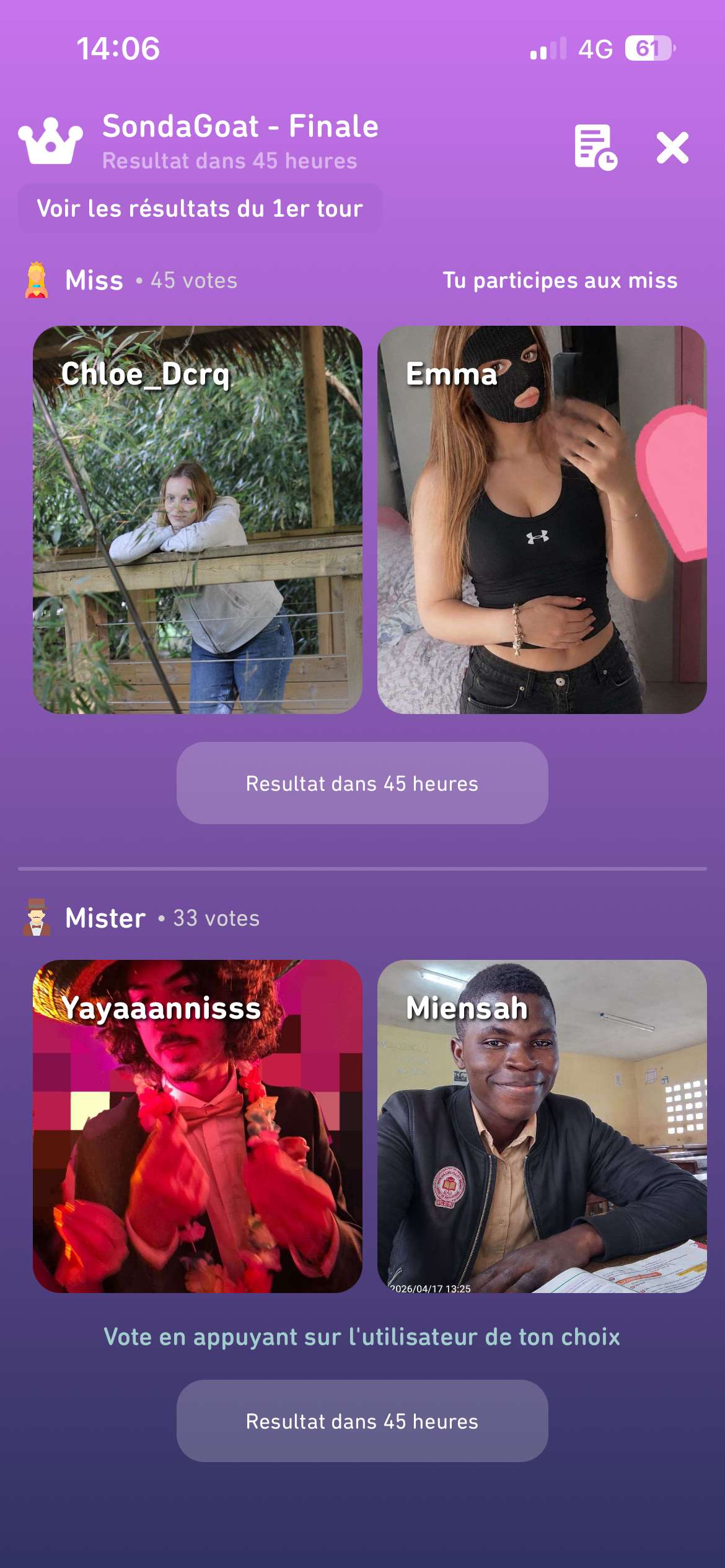 Merci beaucoup pour vos votes, je suis une nouvelle fois finaliste au Sondagoat. Je compte &agrave; nouveau sur vous 😇

F&eacute;licitations aux autres participant(e)s vous le m&eacute;ritez aussi c&rsquo;&eacute;tait pas &eacute;vident 😊