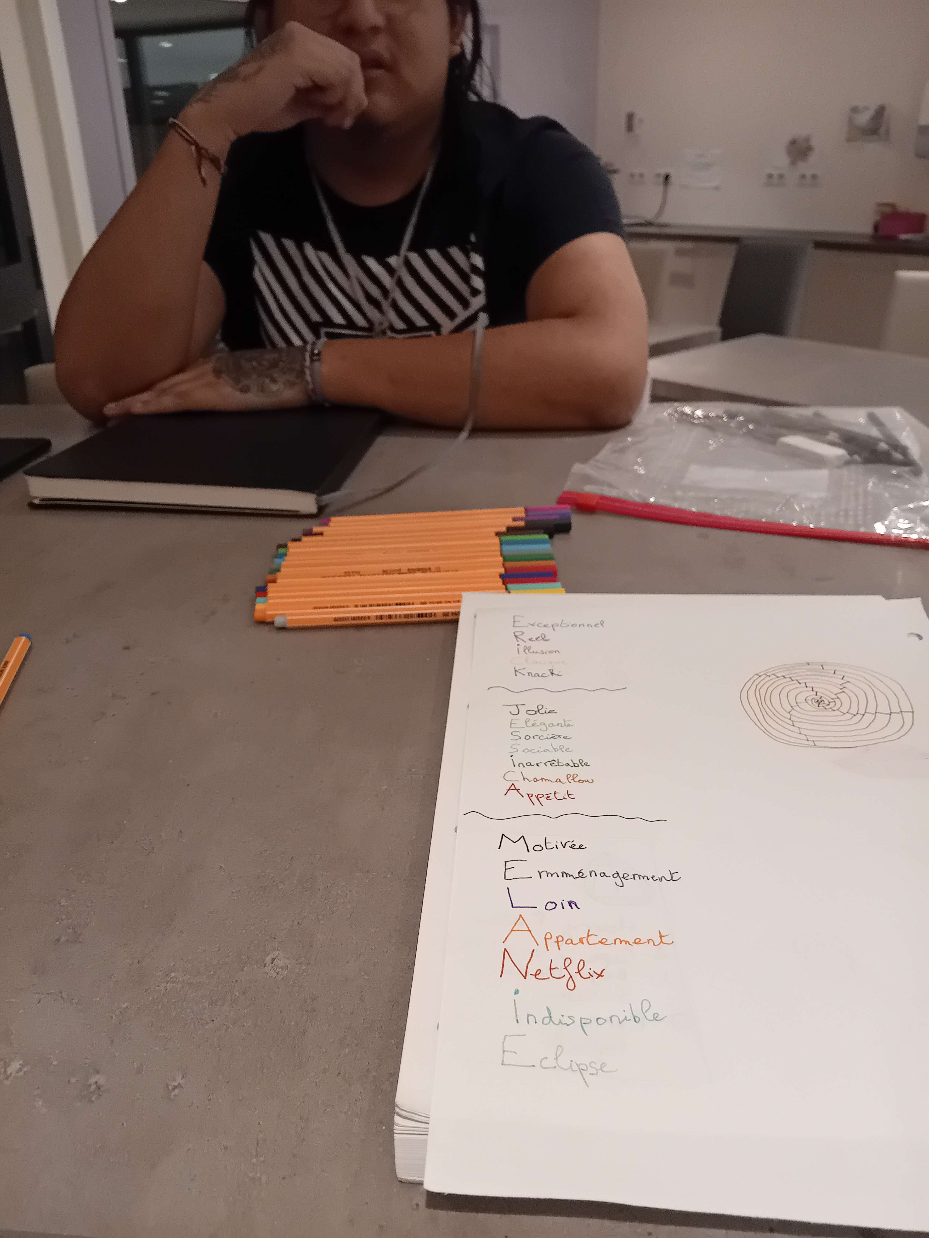 Session dessin, s&eacute;ance cr&eacute;ative avec #lui🖤 (je vous le montre un peu du coup) et j'ai &eacute;t&eacute; surprise par la qualit&eacute; artistique tr&egrave;s ressemblante de ses esquisses. Il a un sacr&eacute; talent 🫶🏻 et vous pouvez apercevoir &agrave; son poignet notre bracelet (il a la lettre C❤️) et j'ai le mien aussi 😍