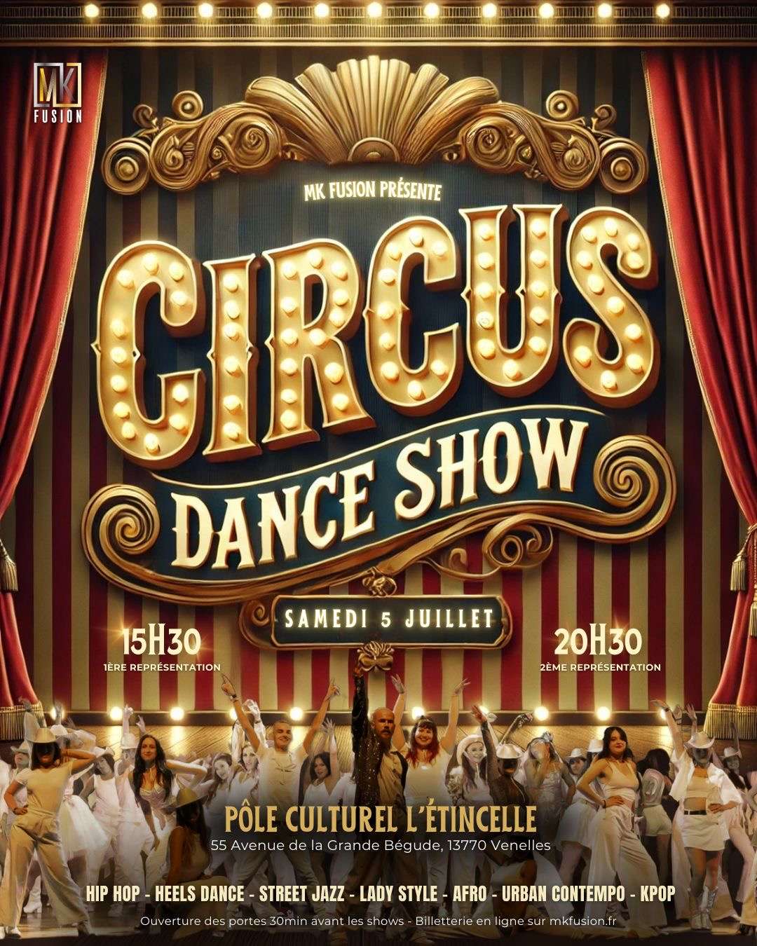 si vous &ecirc;tes pr&egrave;s d&rsquo;Aix en Provence et que vous n&rsquo;avez rien a faire le samedi 5 juillet, mon &eacute;cole de danse vous pr&eacute;sente deux shows (un l&rsquo;apr&egrave;s-midi et un le
soir) (ce sont les m&ecirc;mes) sur le th&egrave;me du cirque, si &ccedil;a vous int&eacute;resse, pour savoir notamment les horaires, la billetterie, le lieu&hellip;  rendez vous sur la page instagram, facebook d&rsquo;@mkfusion.studio ou sur leur site internet www.mkfusion.fr 🙏