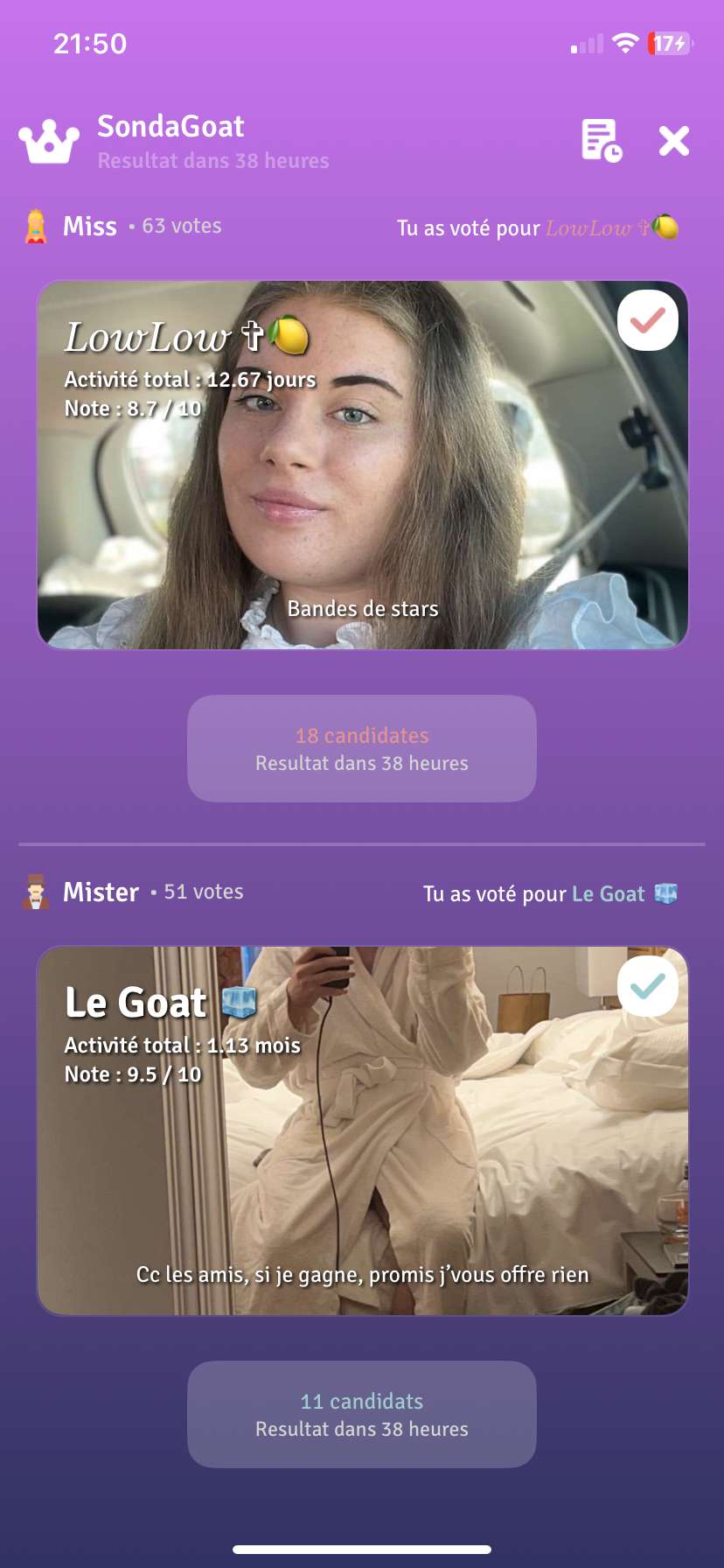 Mes votes 🫡 
&Ccedil;a faisait longtemps 🤡