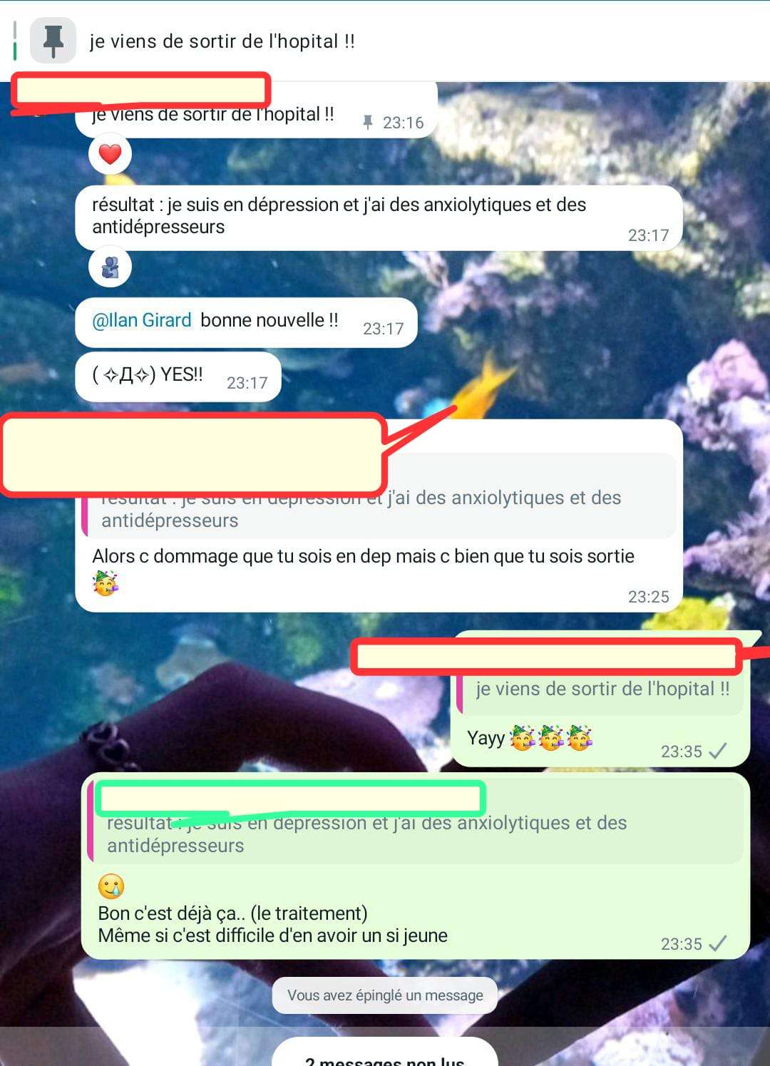 Le message manquant 😅🥲 : "Je n'&eacute;tais pas seul !
Merci &agrave; toustes celleux qui ont aid&eacute; &hellip;&hellip; &agrave; traverser cette &eacute;preuve et qui ont permis son hospitalisation 
Vous &ecirc;tes des h&eacute;ros et des h&eacute;ro&iuml;nes, vraiment
Vous avez sauv&eacute; une vie"

Je ne cherche pas les &eacute;loges, promis 😅

Je cherche &agrave; signaler que j'ai 16 ans et 11 mois et &hellip;&hellip; 12 ans. 
Je cherche &agrave; signaler que la vie a un prix, inestimable mais un prix, et qu'on ne l'apprend v&eacute;ritablement que lorsque la vie nous file entre les doigts... 
[Suite] #bien-&ecirc;tre #adolescence
