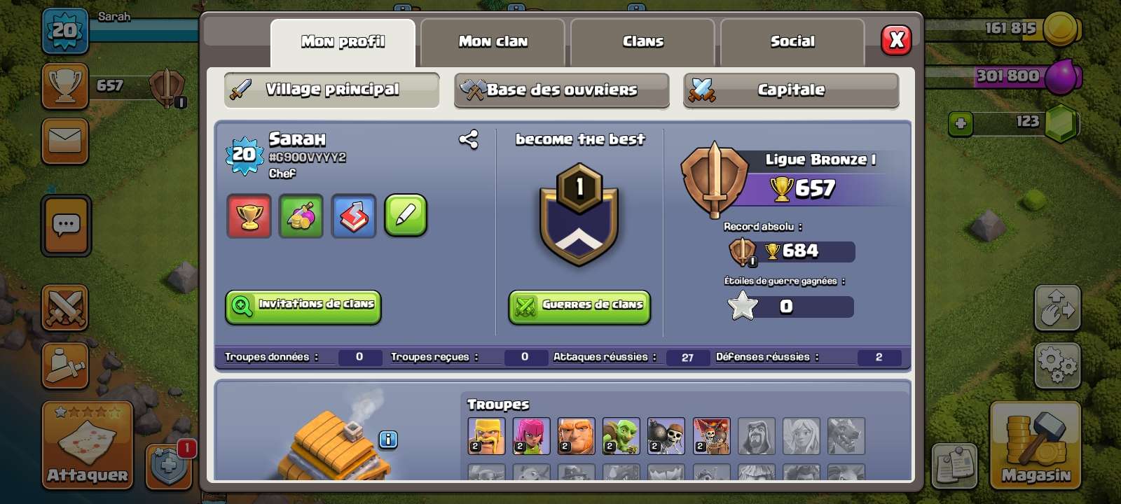 🏆 Rejoins-nous dans "Become the best" ! Un clan d&eacute;vou&eacute; &agrave; la strat&eacute;gie, &agrave; l'amiti&eacute; et &agrave; la victoire ! Que tu sois un v&eacute;t&eacute;ran ou un d&eacute;butant, tu trouveras une famille pr&ecirc;te &agrave; t'accueillir et &agrave; t'aider &agrave; devenir le meilleur. Des guerres de clans &eacute;piques, des conseils avis&eacute;s et une ambiance conviviale t'attendent. Ensemble, devenons une force imparable ! Rejoins-nous d&egrave;s maintenant pour une aventure inoubliable ! 🌟💪 #ClashOfClans #BecomeTheBest #ClanFamily #nouveaumembre