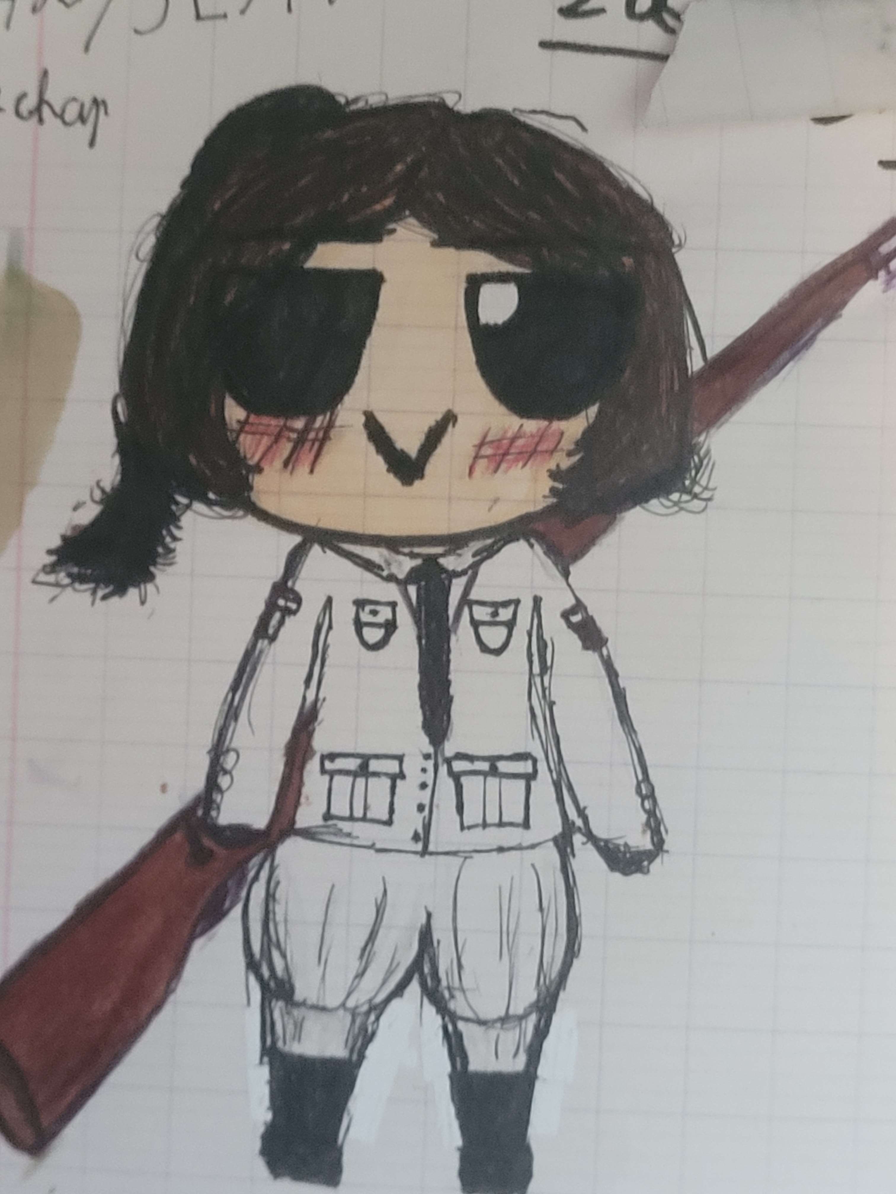 Elle c'est michelle, arm&eacute;e de son fid&egrave;le chassepot Mod&egrave;le 1866.

Attention,  elle est ivrement joyeuse et ivre tour court... (ᗜv ᗜ)