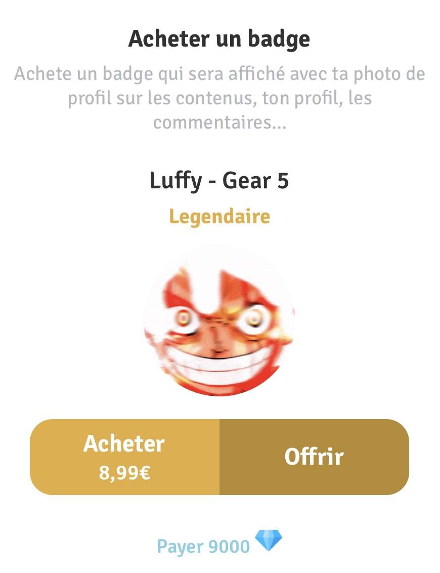 Avant hier j&rsquo;ai fais un post pour dire que je voulais que Sondago remette ce badge en vente.. et c&rsquo;est quand il est de nouveau en vente aujourd&rsquo;hui que je me rends compte qu&rsquo;il n&rsquo;est pas &agrave; 6k mais 9k&hellip;&hellip;&hellip; les larmes coulent (encore)