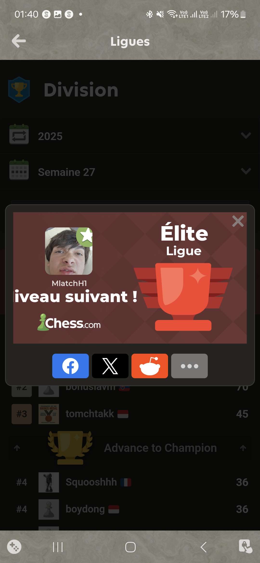 Ligue ELITE 🥳🥳 ( je sais pas &agrave; quoi sa sert 🤷&zwj;♂️)