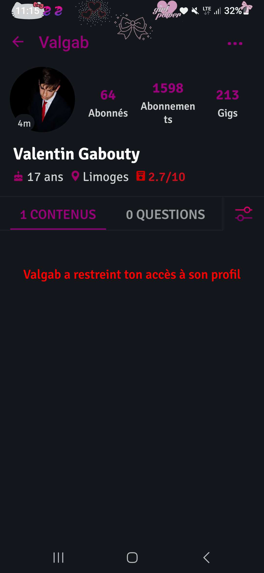 1598 abonnements filles, et le mec m&rsquo;a bloqu&eacute;e juste parce que je l&rsquo;ai pas follow back mdrr