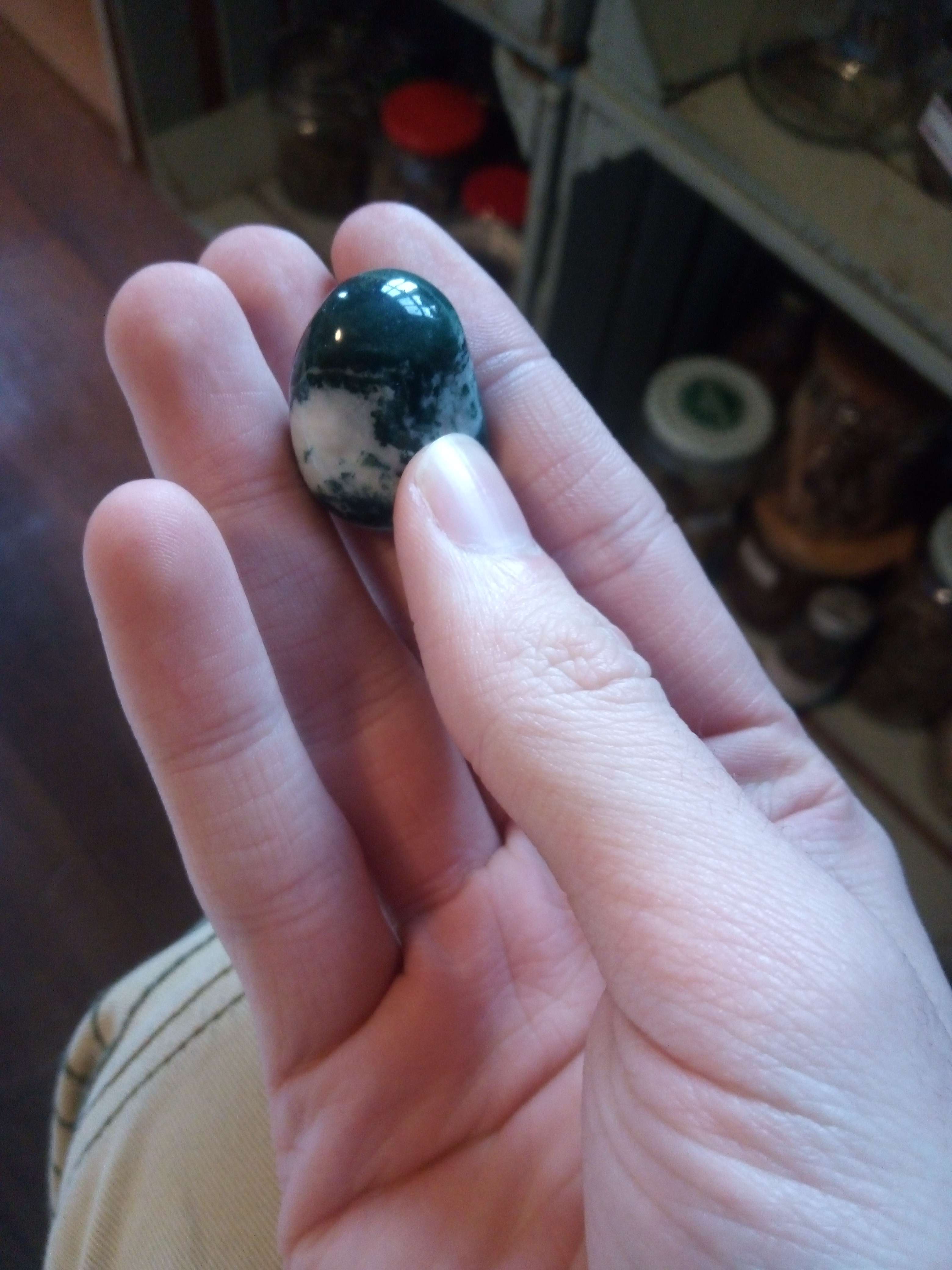Agate mousse facilement reconnaissable du a sa couleur vert et blanc a toute verte parfois qui fait partie de la grande famille des agate qui nos lie a la nature au niveau &eacute;motionnel il apporte la paix amour le c&oelig;ur la concentration et si on se sent coupable une choses on as rien peu faire et son &eacute;nergie touche aussi le syst&egrave;me immunitaire fortifi&eacute; le fonctionnement du c&oelig;ur aide en cas de maladie ou de diab&egrave;te les accouchements la rate on peut se confondron avec agate arbre qui as les m&ecirc;me effet