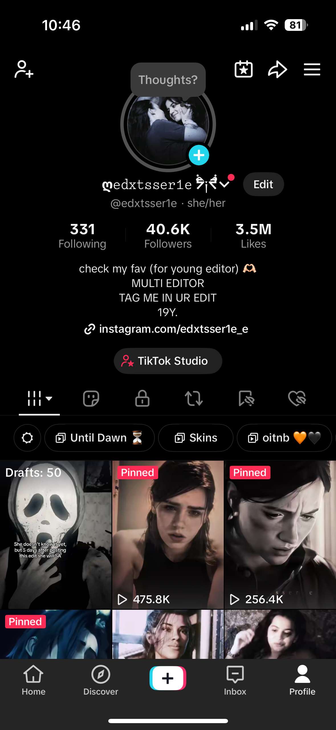 pour ce que &ccedil;a int&eacute;resse j&rsquo;ai un compte TikTok o&ugrave; je fait que des &eacute;dits un peu de tout ! #edits