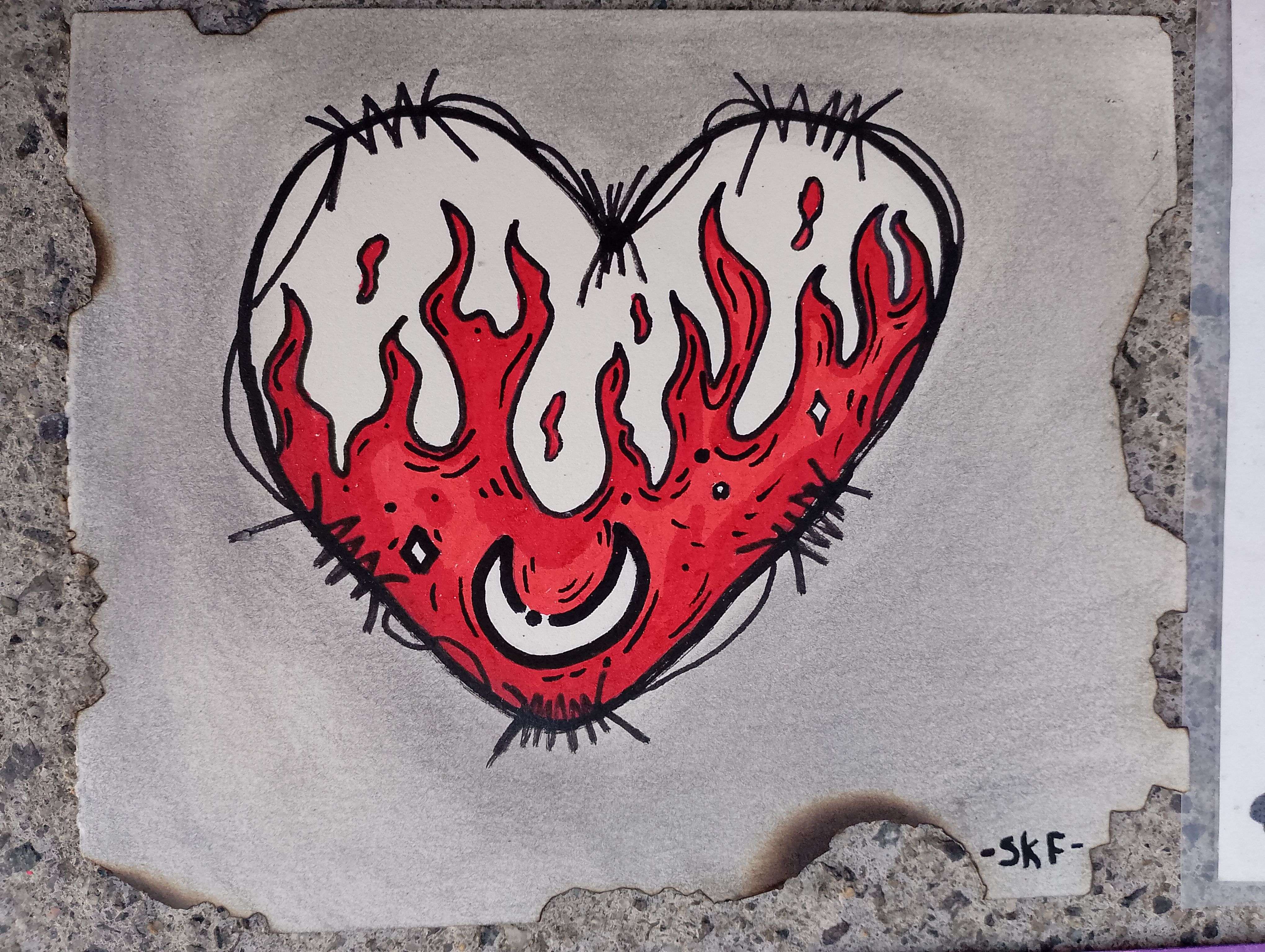 J'ai voulu tenter un truc en br&ucirc;lant la feuille pour donner de la profondeur au sens du dessin 

 #insomnie #art #dessin #amour