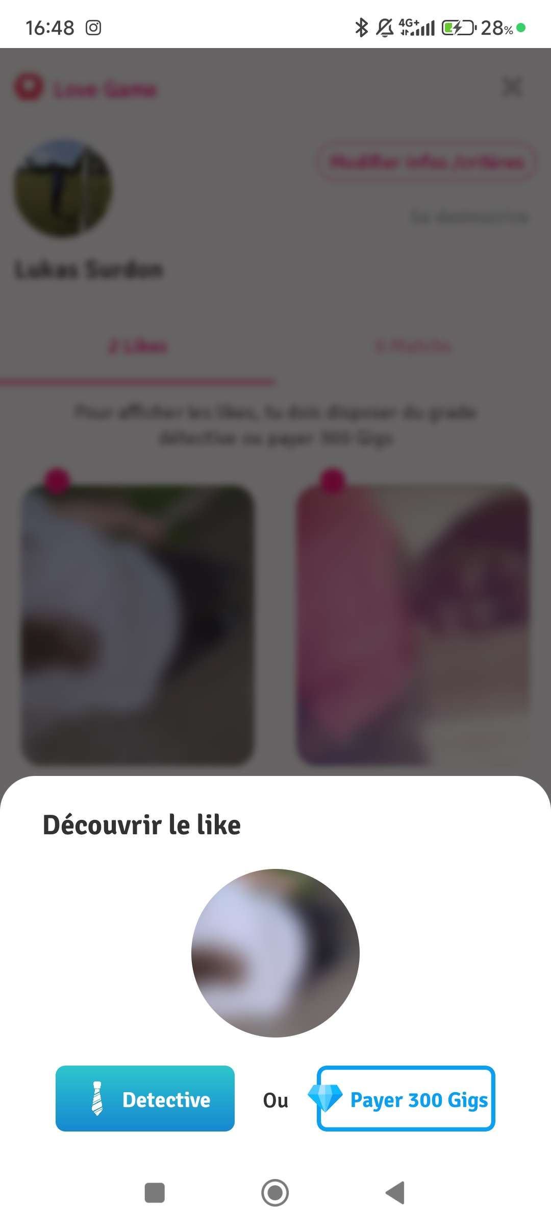 Cette personne qui a lik&eacute; mon profil sur Love Game envoie un msg stp j'ai pas assez de gigs pour voir qui t'es