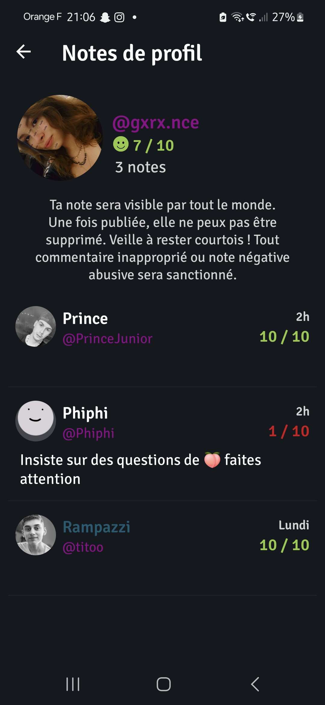Excusez moi population je tiens &agrave; pr&eacute;ciser que la 2&egrave;me personnes mens honteusement et &agrave; tout simplement recopier la remarque que j'ai faite sur son compte. Je tiens vrmt &agrave; me justifier car je n'aime pas que des gens crois des choses comme &ccedil;a enfin voil&agrave;..
Bonne soir&eacute;e ☺️🫶🏼