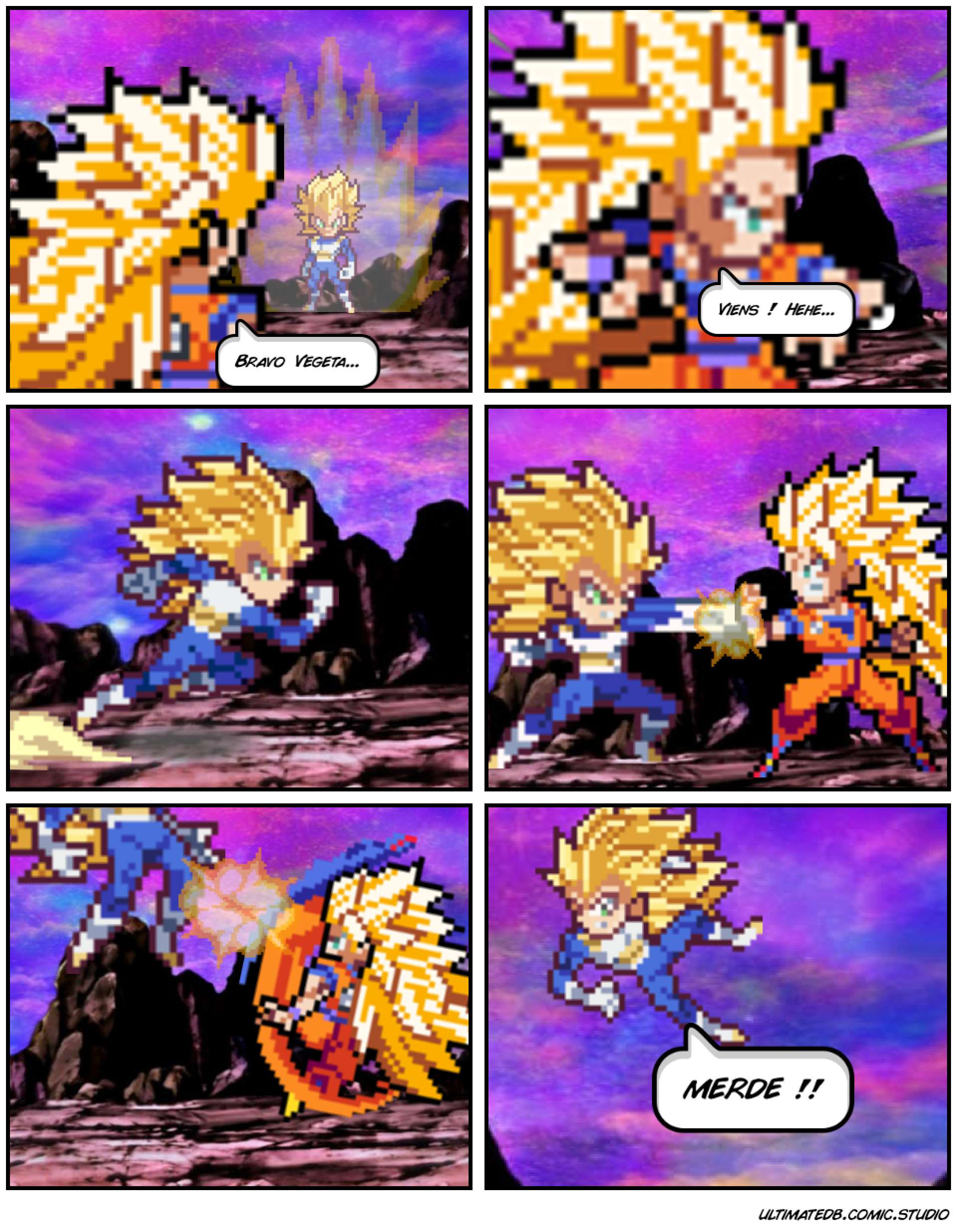 D&eacute;sol&eacute; du retard ! Voil&agrave; la suite du combat Gokū Super Saiyan 3 contre Vegeta Super Saiyan 3 !