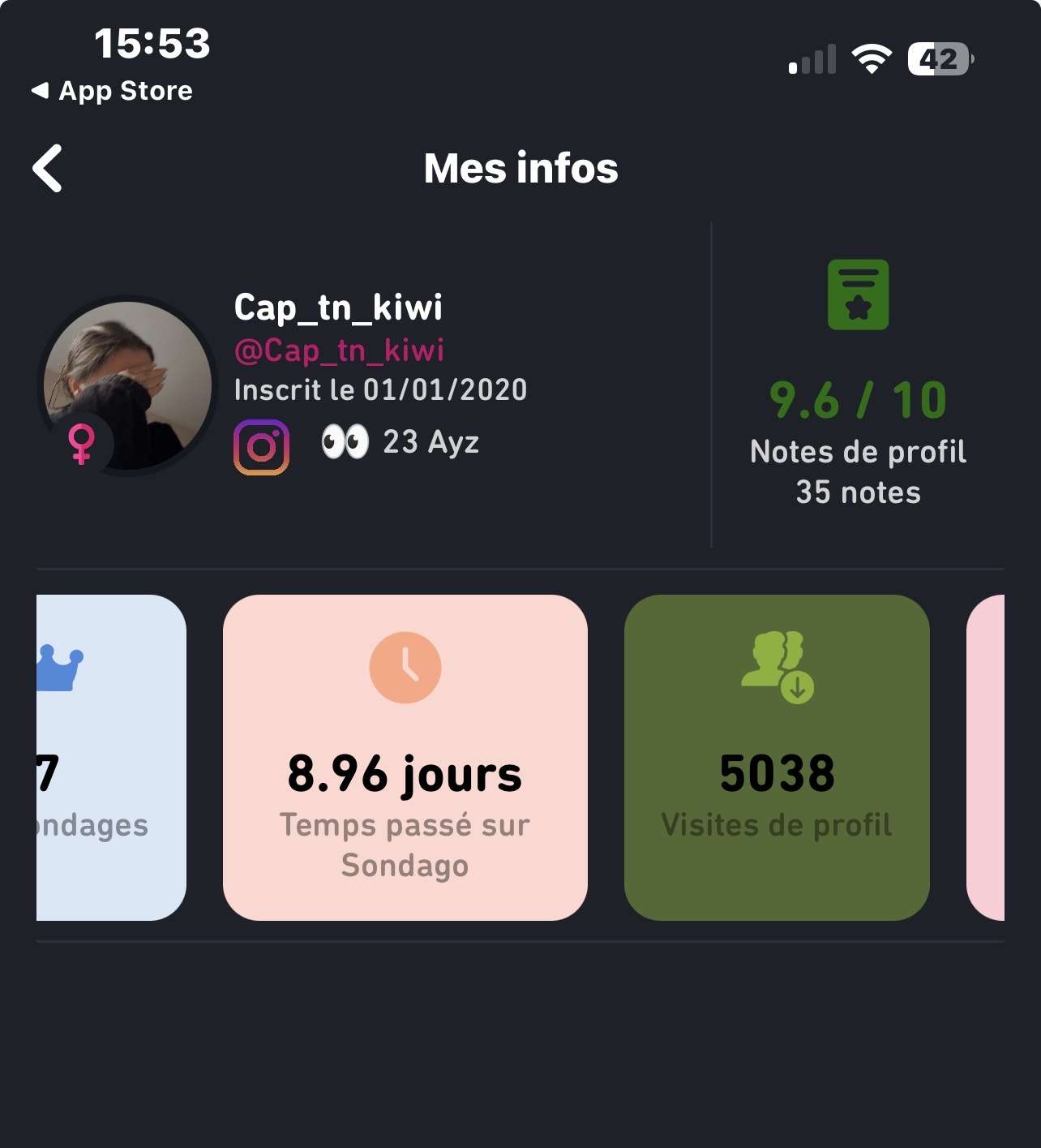8,96jours d&rsquo;activit&eacute; sur l&rsquo;appli alors que je suis l&agrave; depuis 6ans 💀